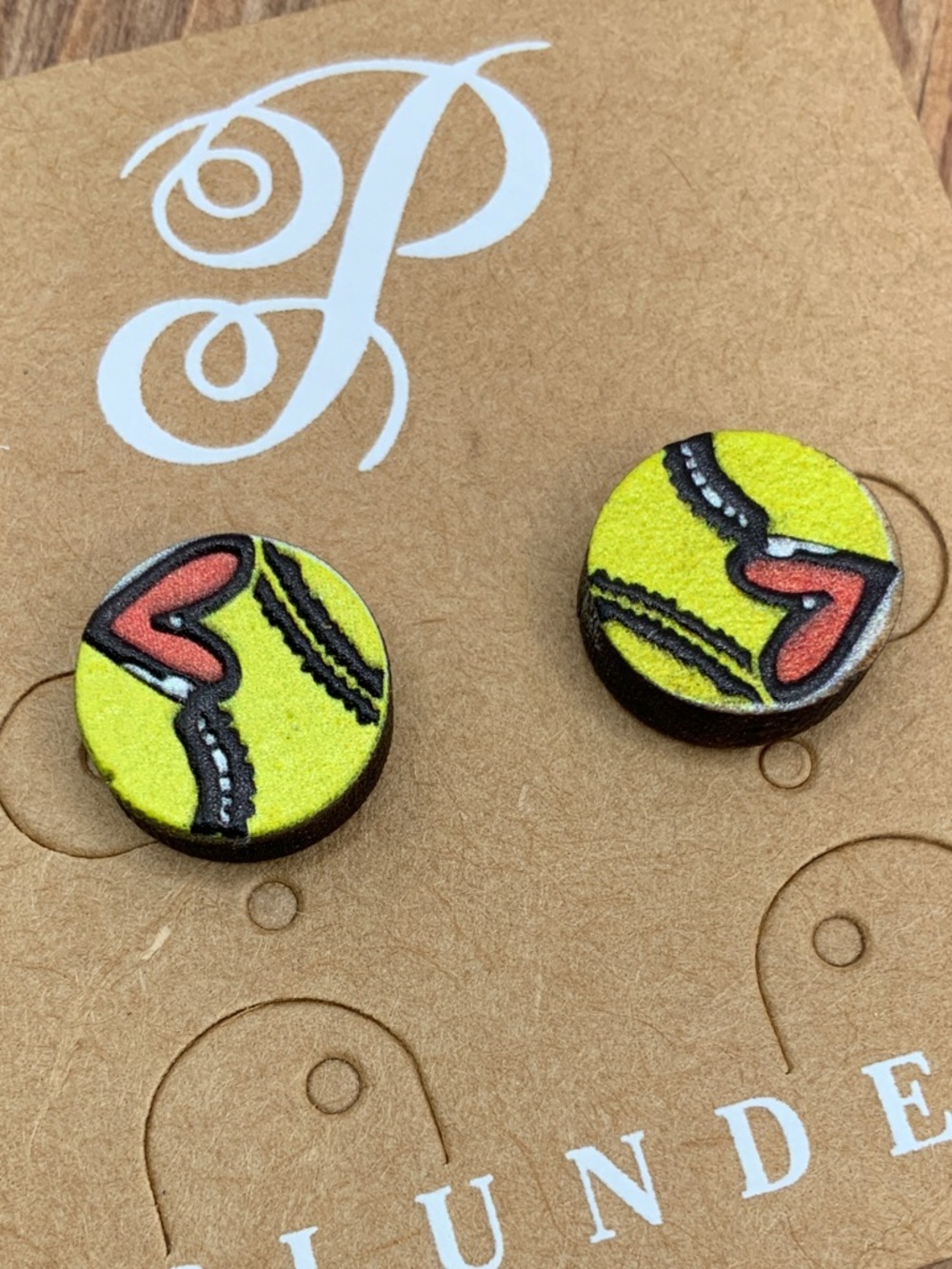 Plunder Design "Hit It" Yellow Sports Themed Heart Stud Earrings